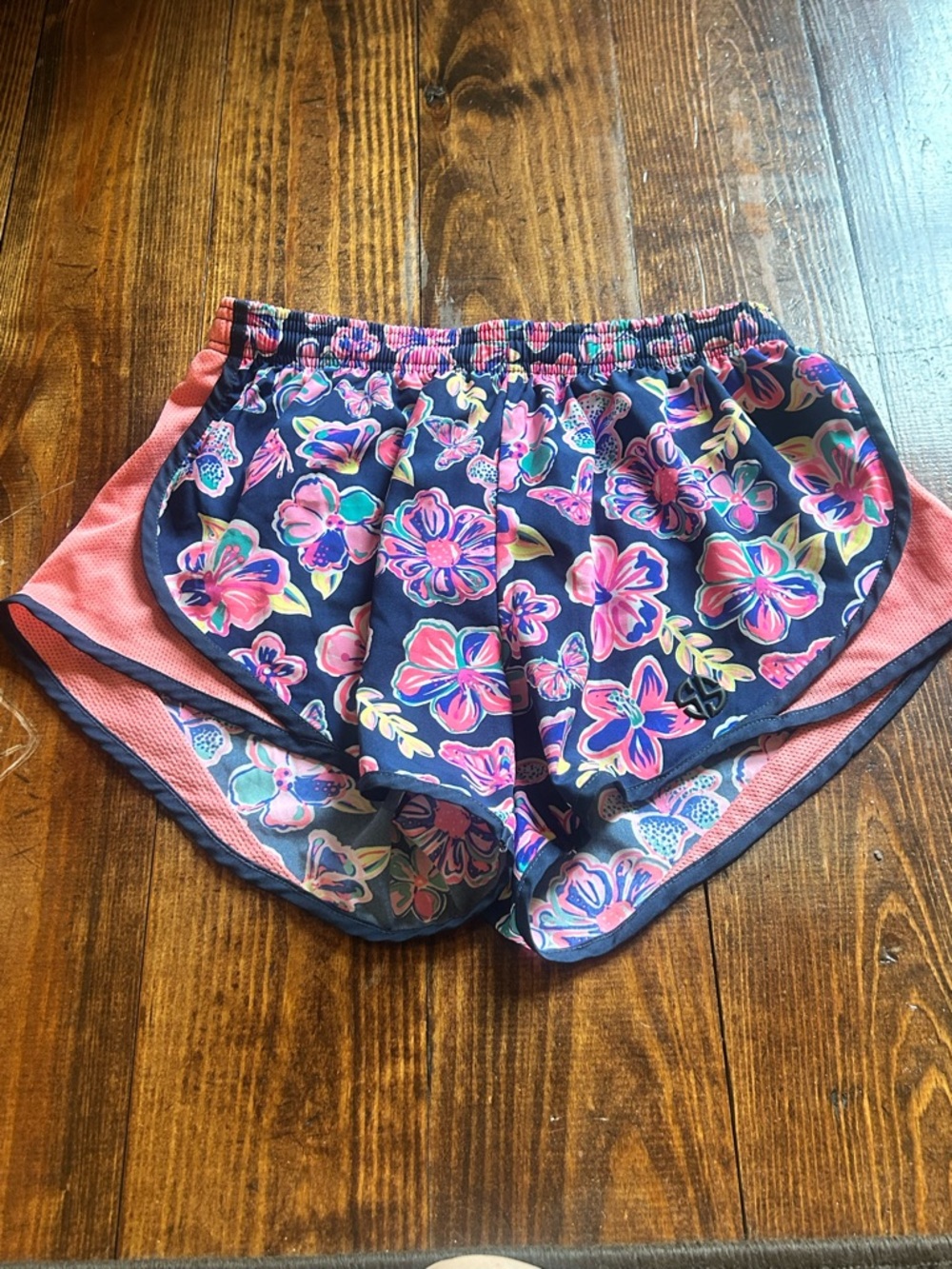 Simply Southern Navy Athletic Shorts with Pink Floral Print